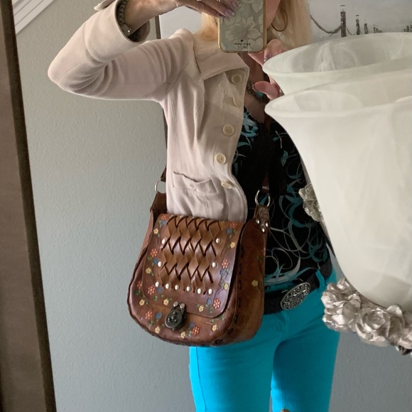 Boho Floral Painted Woven Leather Handbag #Boho #Vintage hippie - Picture 10 of 10